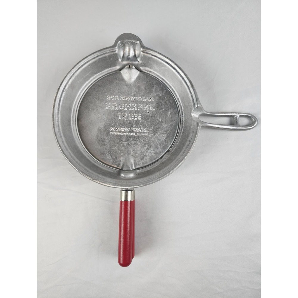 Nordic Ware Scandinavian Krumkake Iron Stovetop Cookie Baker Vintage Red Handle